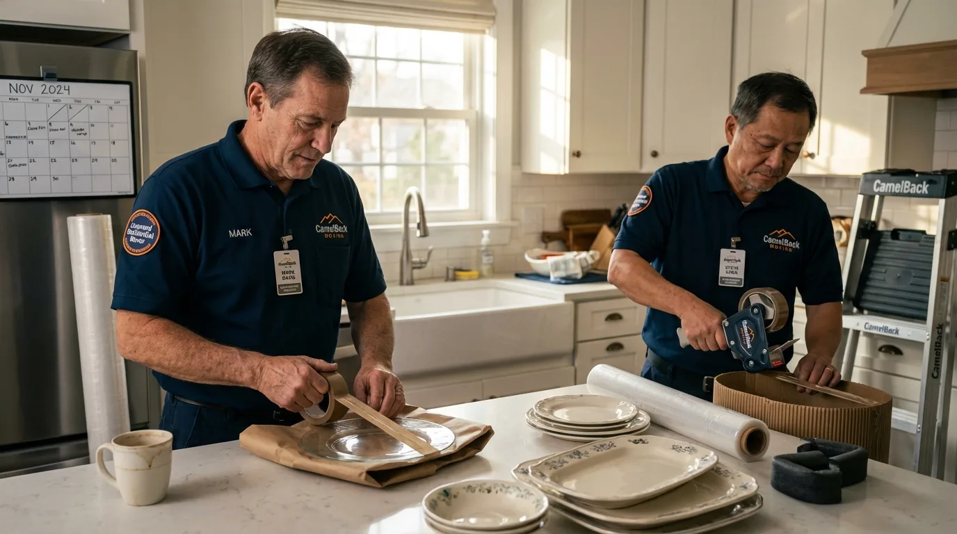 Professional crew packing kitchen dishware in Rockport, IN